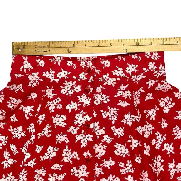 Kathie Lee Button Front Maxi Skirt 6 Red Floral Print Summer Comfy Boho Coastal - Picture 11 of 16